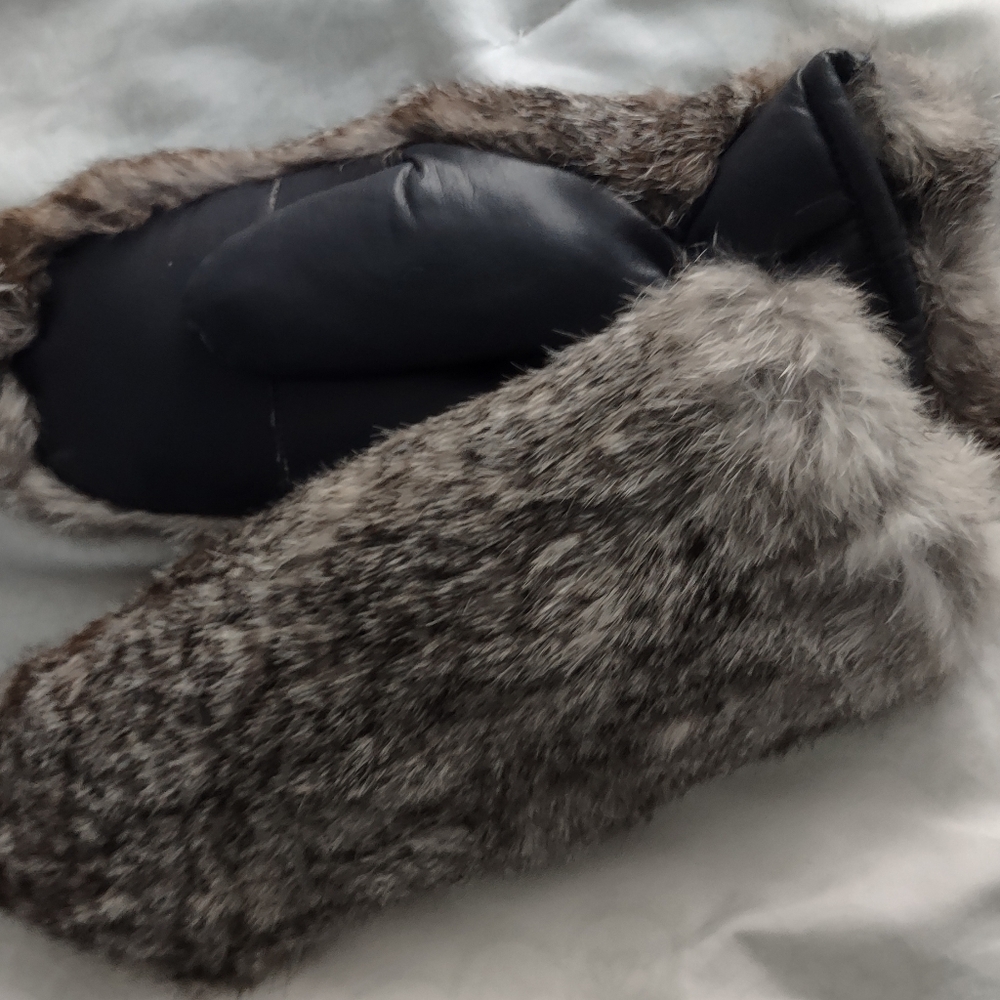 Rabbit Fur and Leather Mittens